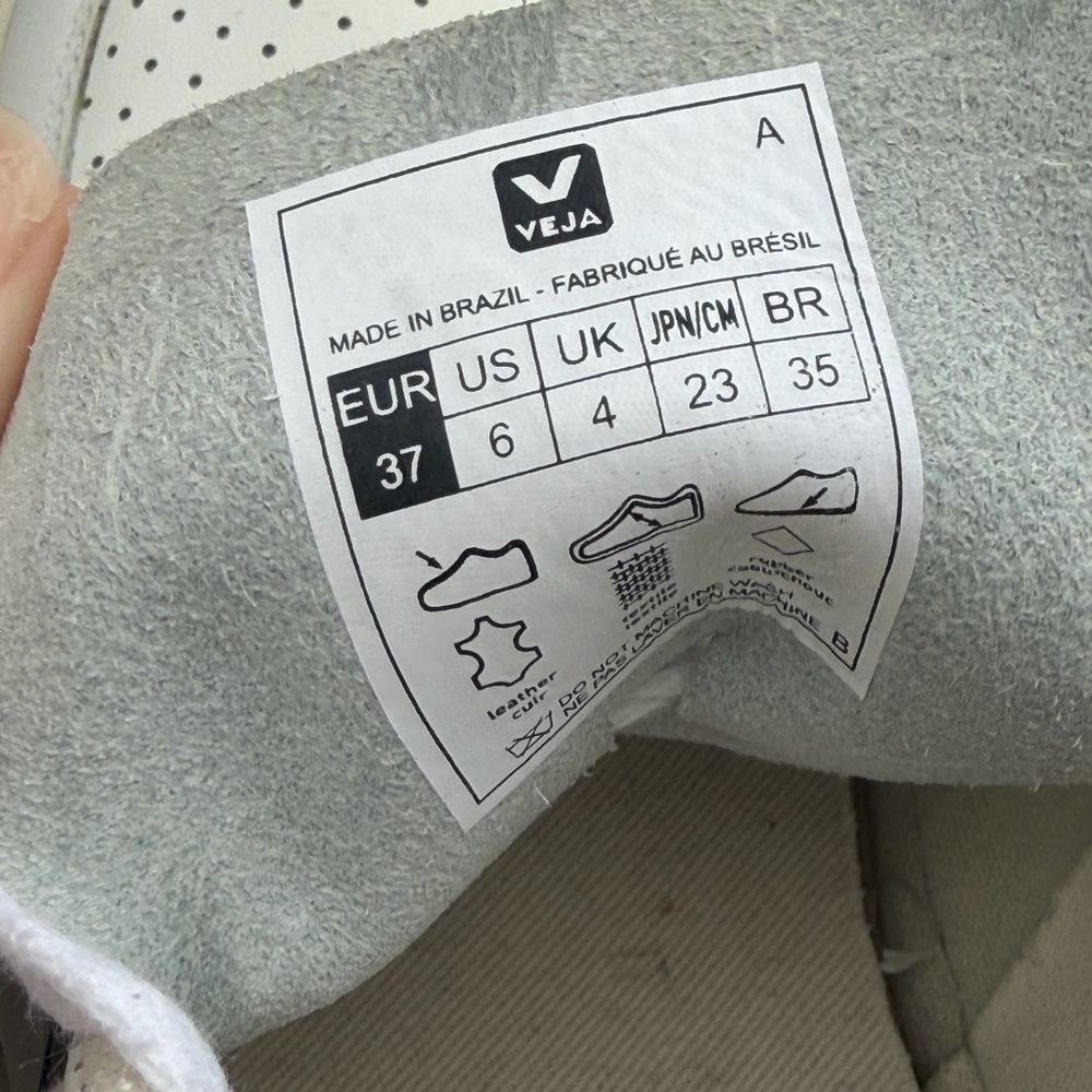 Veja White Leather Sneakers with Navy V and Red Heel Tab - Picture 9 of 10